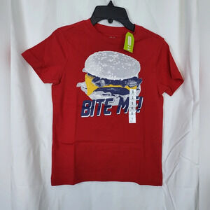 NWT Crazy 8 Boys Red & Navy Blue "Bite Me" Short Sleeve Cotton TShirt Size S 5/6